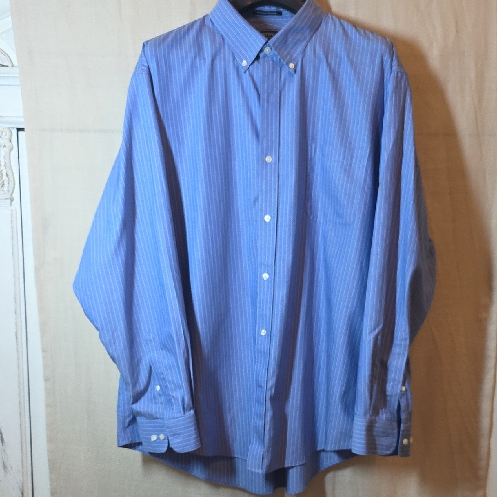 Lands' End Men's Classic Blue Pinstripe Shirt Supima Cotton